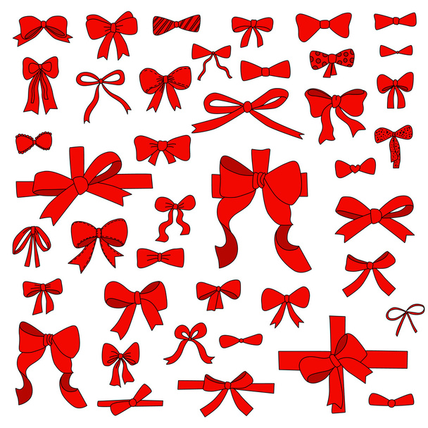 doodle set of red bows, ribbons - Vector, Image