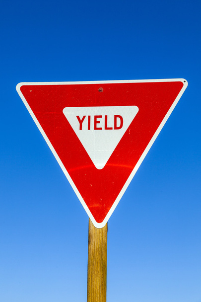 Yield Sign at the highway with blue sky - Photo, Image