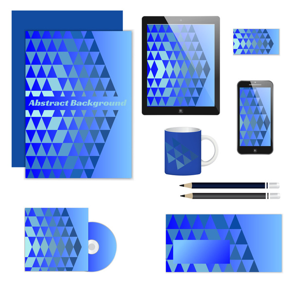 Σχεδιασμό εταιρικής στυλ, εταιρική ταυτότητα, μπλε τρίγωνα - Διάνυσμα, εικόνα