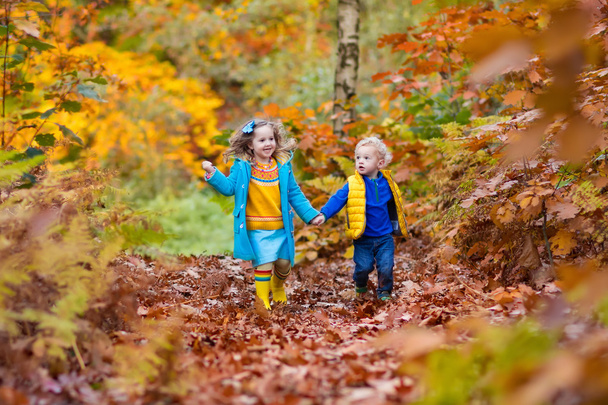 Kids playing in autumn park - Фото, зображення