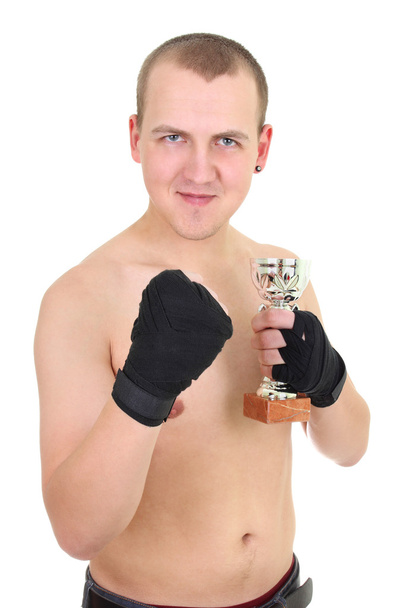 boxeador feliz con taza - Foto, Imagen