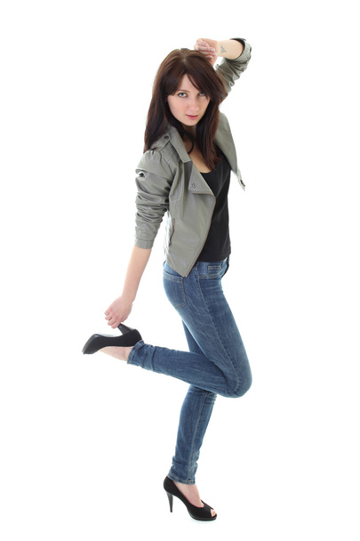 Attractive girl holding her heel - Фото, зображення