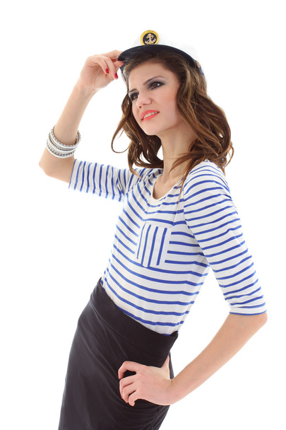 Beautiful girl in sailor clothes posing - Fotografie, Obrázek