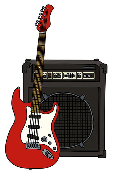 Red electric guitar and the combo - Vector, Imagen