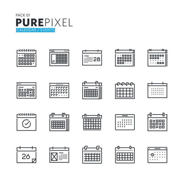 Satz moderner dünner Pixel perfekte Symbole für Kalender, Veranstaltungen, Nachrichten, Zeitplan, Erinnerung und Veranstalter - Vektor, Bild
