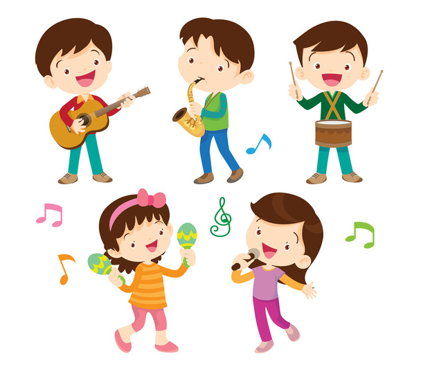 Tanzende Kinder und Kinder mit Musical - Vektor, Bild