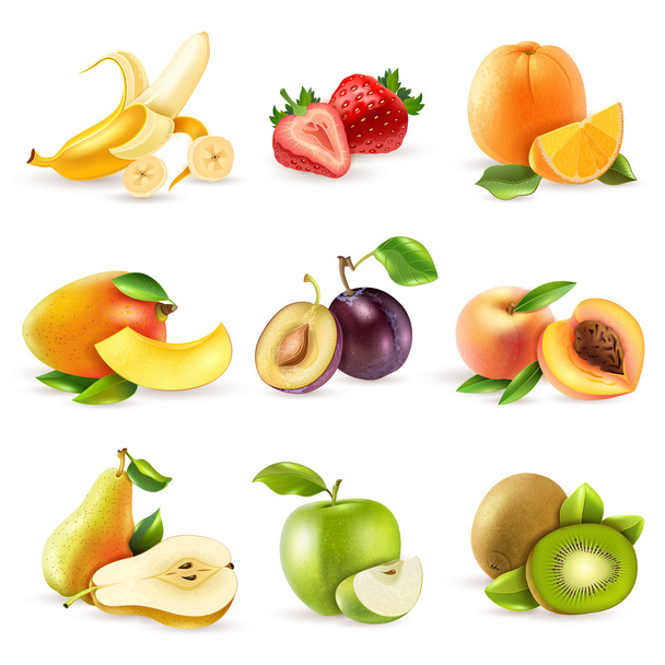 Frutta piatto set di icone
 - Vettoriali, immagini