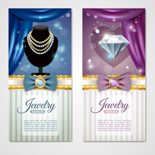Jewelry Card Banners Set - Vector, Image