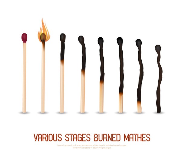 Verbrande Matches ingesteld - Vector, afbeelding