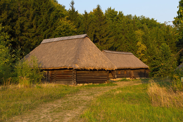 Casas antiguas y molino en el Museo de Pirogovo. Ucrania
 - Foto, Imagen