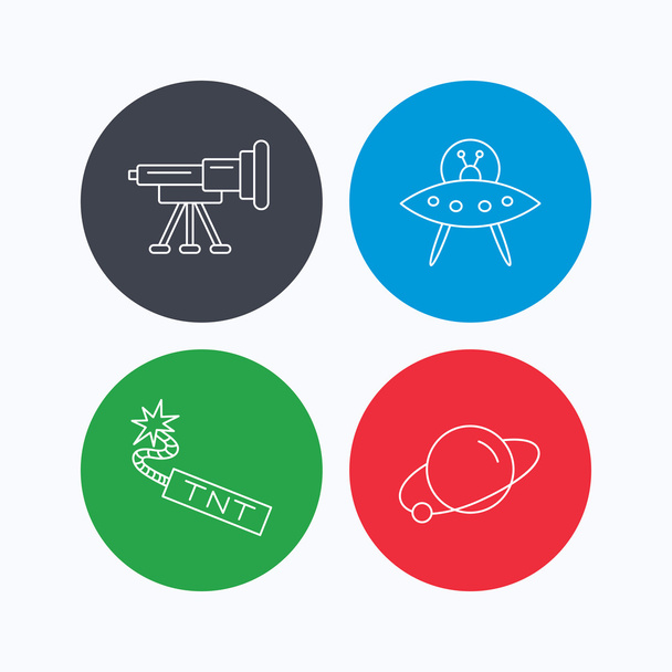 Ufo, planet and telescope icons. - Vector, afbeelding