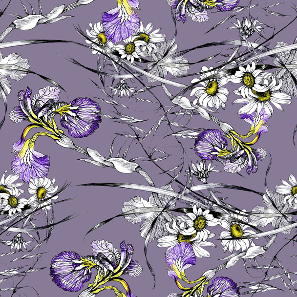 pattern with garden flowers  - Fotó, kép