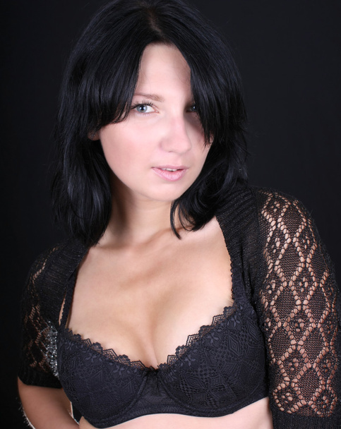 Portrait of young woman in black lingerie - Zdjęcie, obraz