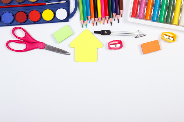 School accessories on white background, back to school concept, copy space for text - Foto, immagini