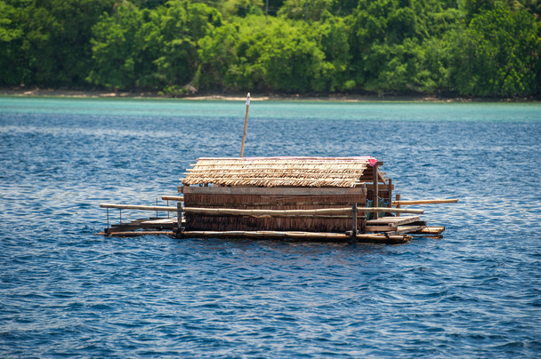 Small wood floating fishing platform in sulawesi indonesia - Photo, Image