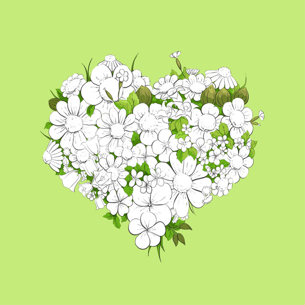 Floral white heart - Vector, afbeelding