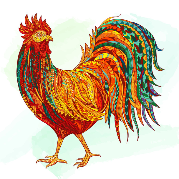 Hand drawn doodle outline rooster illustration. Decorative in zentangle style. Patterned fiery  on the grunge background. Symbol of chinese new year 2017. It may be used for design  a t-shirt, bag - Vektor, kép