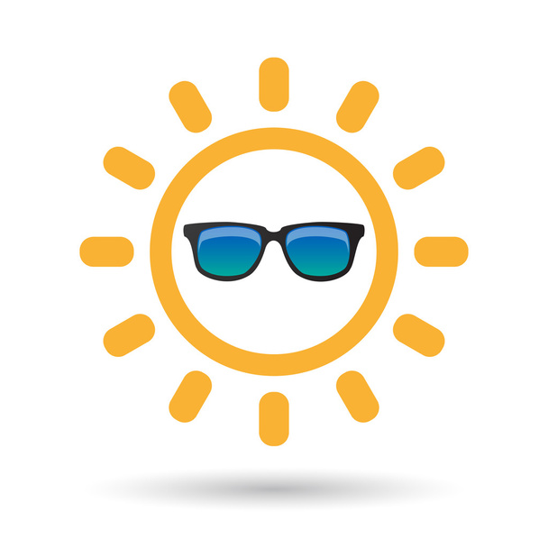 Isolated line art sun icon with  a sunglasses icon - Вектор, зображення