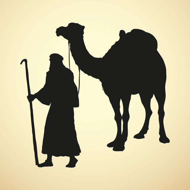 Arab with camel laden. Vector drawing - Vector, Image