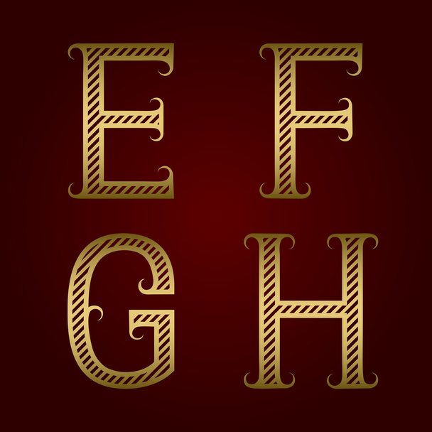 E, F, G, H zlatý pruhované dopisy s kudrlinkami. - Vektor, obrázek