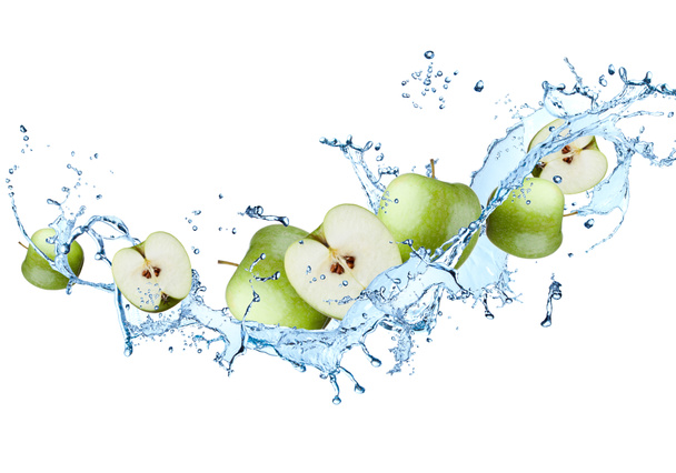 Water splash with apple green fruit. Abstract object  - Фото, изображение