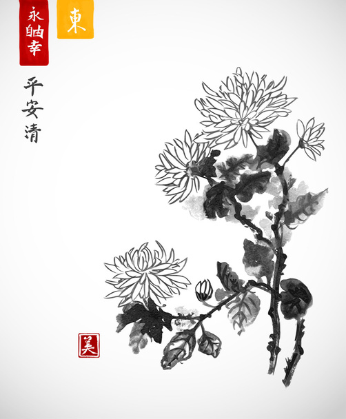 Chrysanthemum flowers in vintage style - Vector, Image