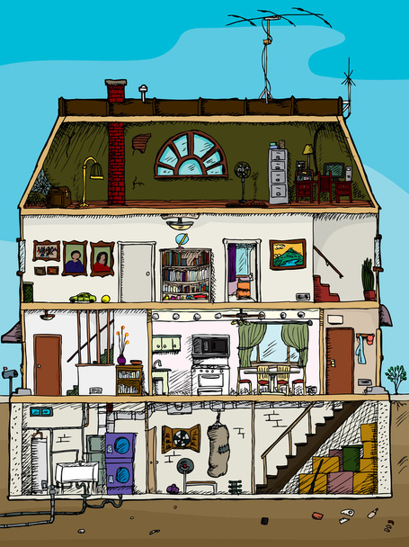 Sección transversal de Old House
 - Vector, Imagen