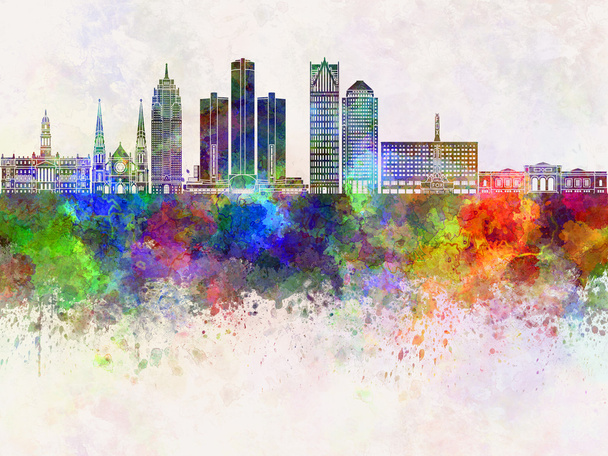 Detroit skyline in watercolor background - Photo, Image