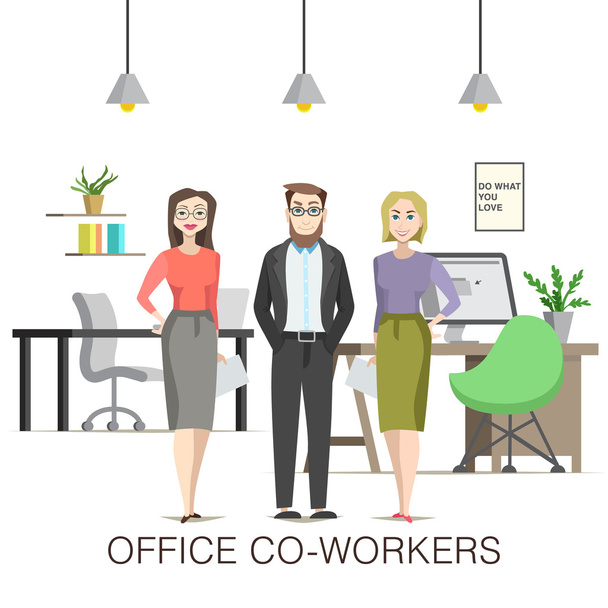 Office co-workers illustration on white background. - Διάνυσμα, εικόνα