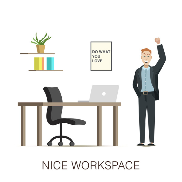 Cute office worker character in office interior.  - Vektor, Bild