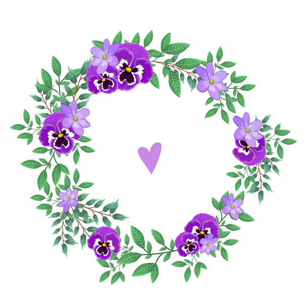 wreath with purple flowers - Вектор, зображення