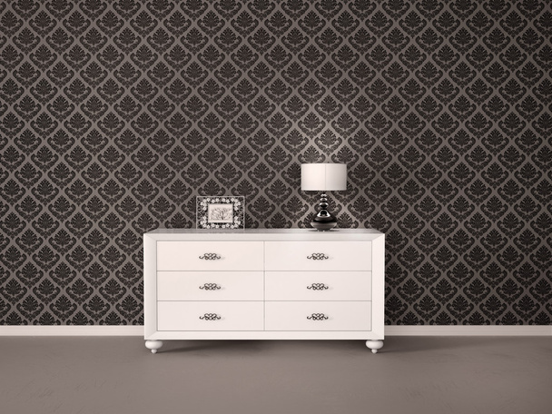 White chest of drawers against the dark wallpaper in Art Nouveau - Photo, Image