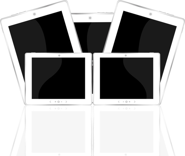 Branco tablet PC conjunto isolado no fundo reflexivo branco
 - Vetor, Imagem