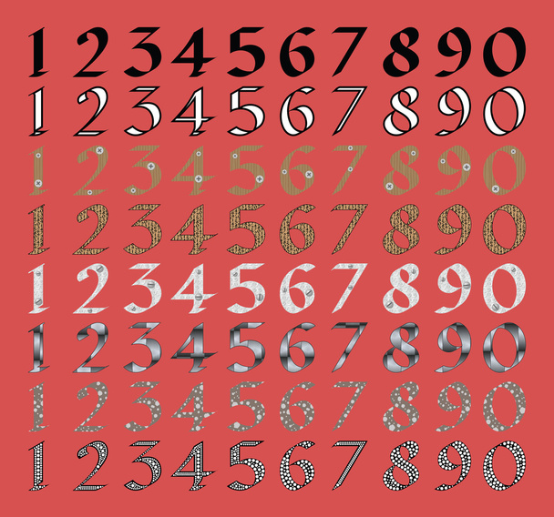 Conjunto de números caligráficos con diferentes rellenos
 - Vector, Imagen