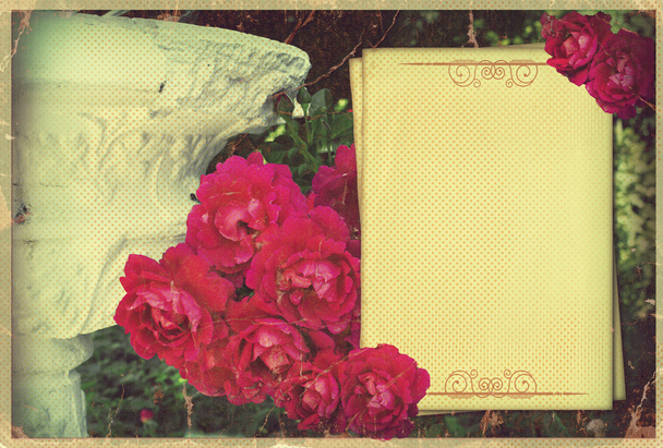 Vintage card.Pink flowers on old paper background for text - Photo, image