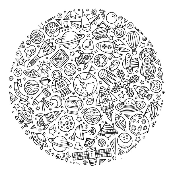 Conjunto de objetos doodle Spacel desenhos animados
 - Vetor, Imagem