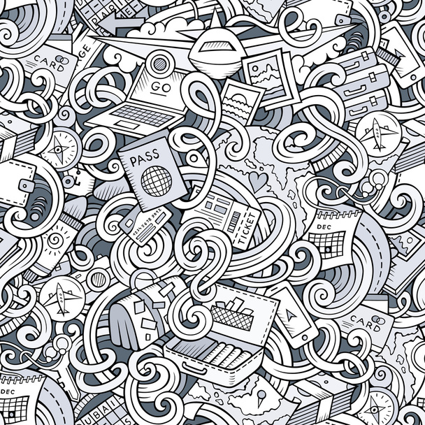 Cartoon doodles travel planning seamless pattern - Vector, Image