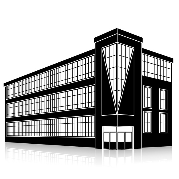 silhouette office building with an entrance and reflection - ベクター画像