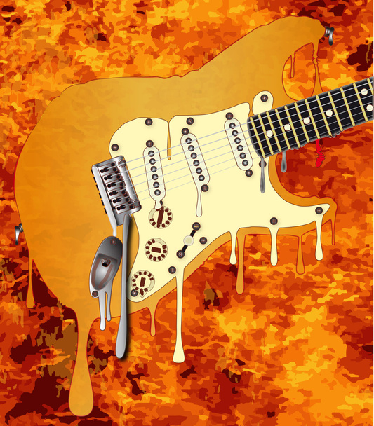 As chamas derretendo guitarra - Vetor, Imagem