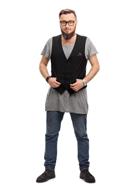 Male hipster with a back vest and glasses  - Foto, afbeelding