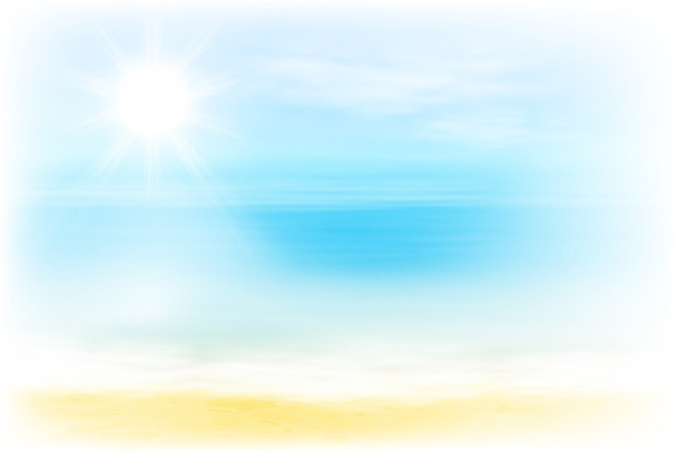 Beach and tropical sea with bright sun - Vector, Image