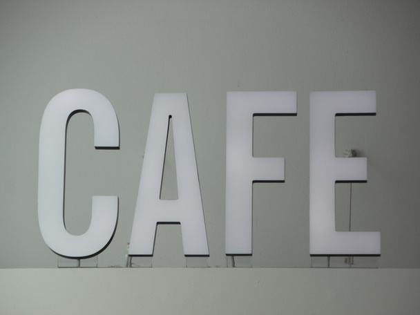 Top mounted White Cafe Sign with Wires - Photo, Image