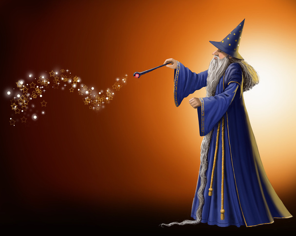 Magicien agitant une baguette magique
. - Photo, image