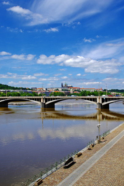 Prague Castle, bridge and Vltava river - Photo, Image