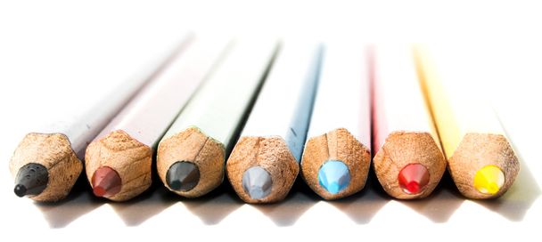 Colored pencils on white background - Photo, Image