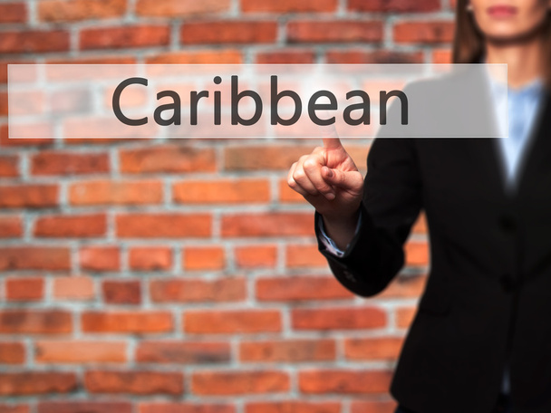 Καραϊβική - απομονωμένο γυναικείο χέρι αγγίζει ή δείχνει κουμπί - Φωτογραφία, εικόνα