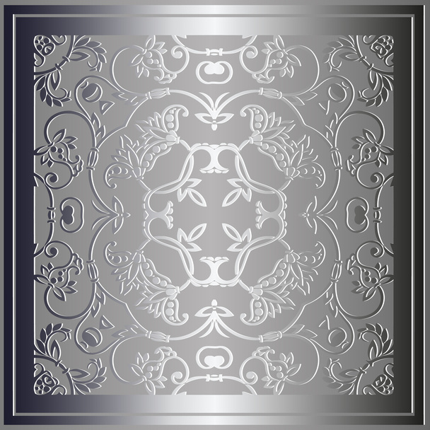 Platinum symmetrical floral vintage decor on a light background in frame - Vecteur, image