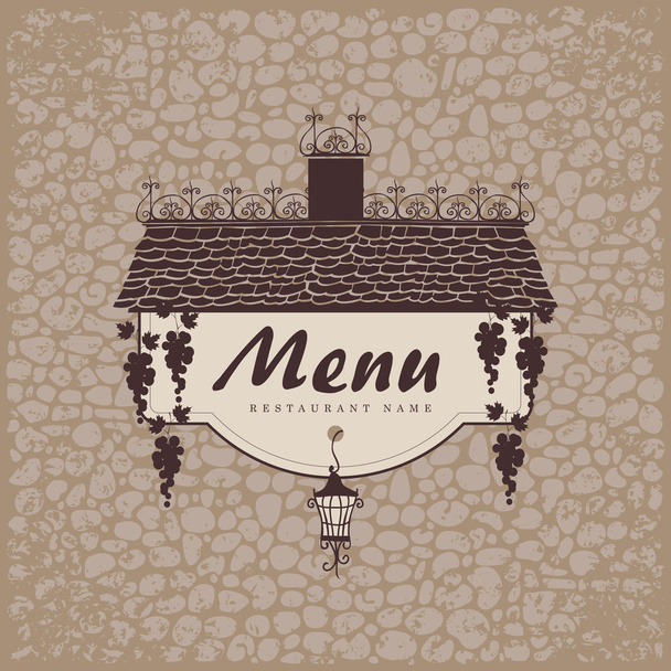menu with grapes on a stone wall - Vector, imagen