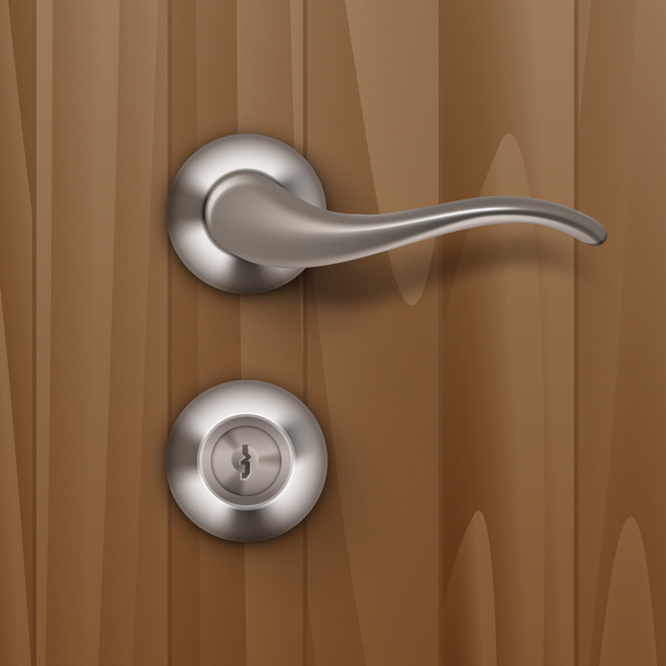 Verrouillage de poignée de porte en métal vectoriel isolé sur un fond en bois
 - Vecteur, image