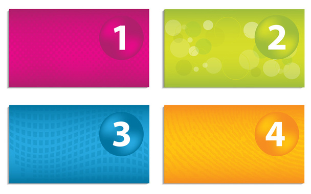 Set of colorful business cards with numbered buttons - Vettoriali, immagini